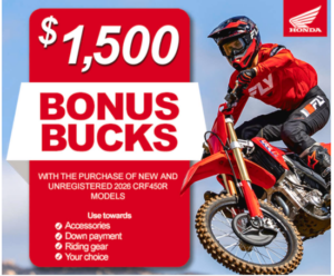 Read more about the article $1,500 Bonus Bucks on CRF450R models